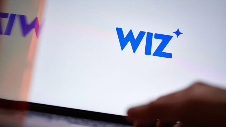 Close-up of the Wiz logo on a computer screen, representing the cloud security platform.