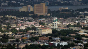 Aerial view of bamako mali with a mix of modern and traditional buildings the niger river and notable landmarks