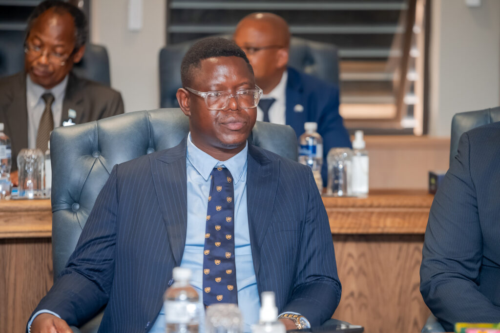 Minister of local government and traditional affairs ketlhalephile motshegwaa seated during the swearing in ceremony for new cabinet ministers in botswana