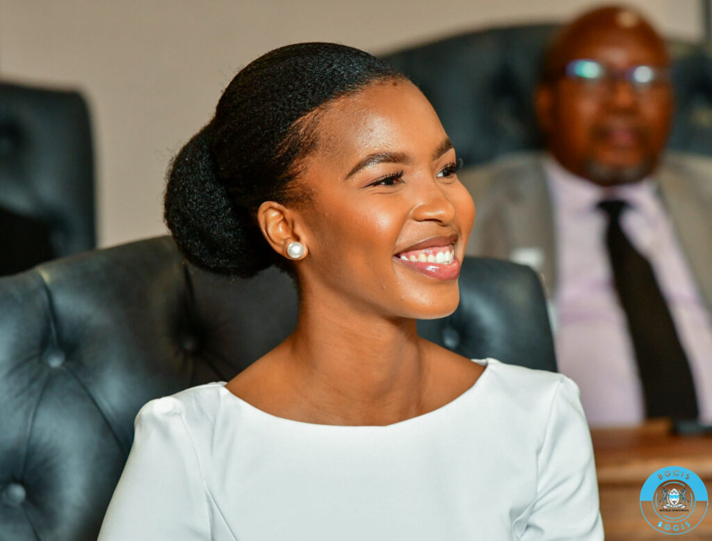 Lesego chombo the newly appointed minister of youth and gender affairs in botswana smiles during the swearing in ceremony of the new cabinet ready to advocate for youth empowerment and gender equality