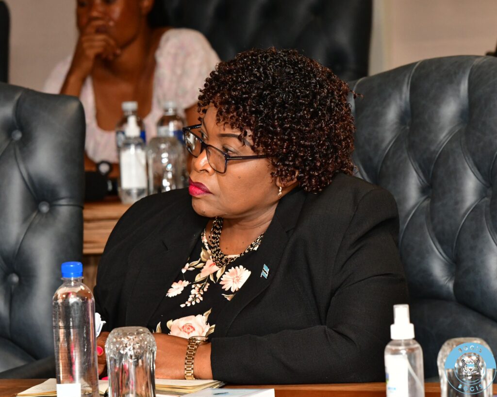 Minister kebuang nono kgafela mokoka the minister of child welfare and basic education sitting in a formal setting during her appointment ceremony