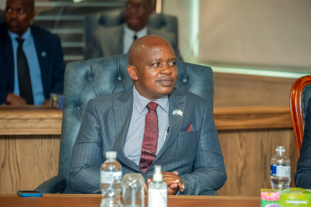 Minister of justice and correctional services nelson ramaotwana of botswana seated during the swearing in of new cabinet ministers