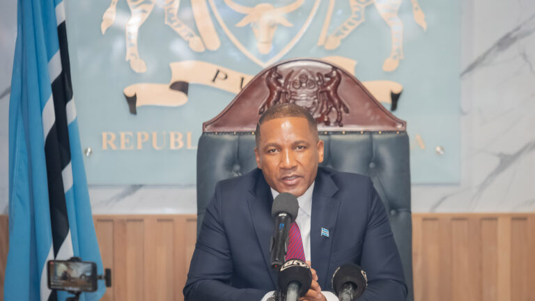 President Duma Boko speaking at the swearing-in ceremony of Botswana's new cabinet ministers.