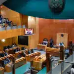 President Duma Boko delivering his first State of the Nation Address (SONA) 2024 in Parliament, addressing members and the nation.