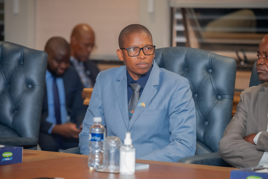 Minister of trade and entrepreneurship tiroyaone ntsima of botswana seated during the swearing in of new cabinet ministers