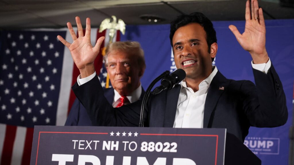 Vivek ramaswamy joins trump on the campaign trail