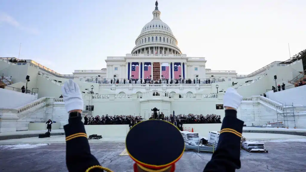 Rehearsals for donald trumps inauguration at the united states capitol featuring ceremonial guards and preparations for the event